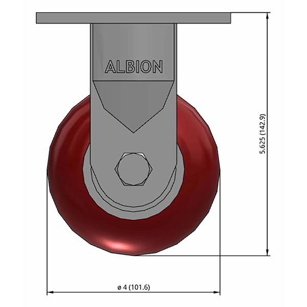 Side view drawing of caster with dimensions